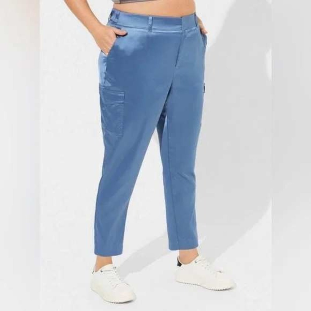 Torid Relaxed Taper Satin Cargo Pant Blue Horizon Silky Plus Size 16